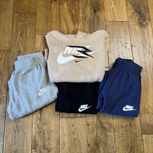Lot of 4 Boy's Sz 6 Nike Hoodie & Athletic Sweatpants Black, Navy, Grey